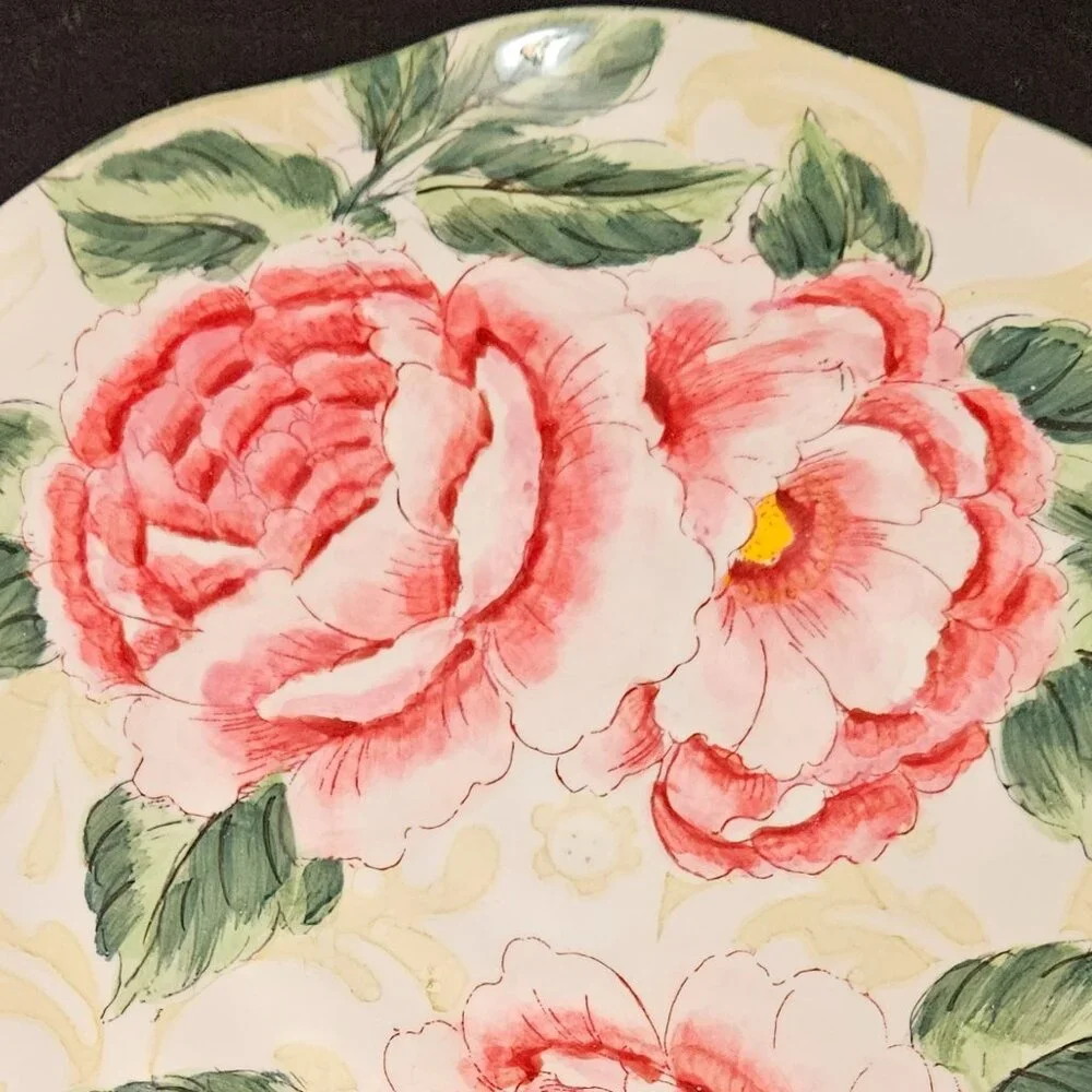 MAXCERA “Big Pink Peony” Hand Painted 10-1/2” Dinner Plate